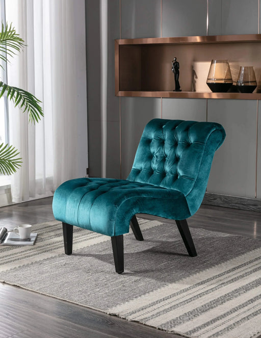 COOLMORE Modern Velvet Armless Accent Living Room Chair, Upholstered Button Comfortable Teal -DTYStore