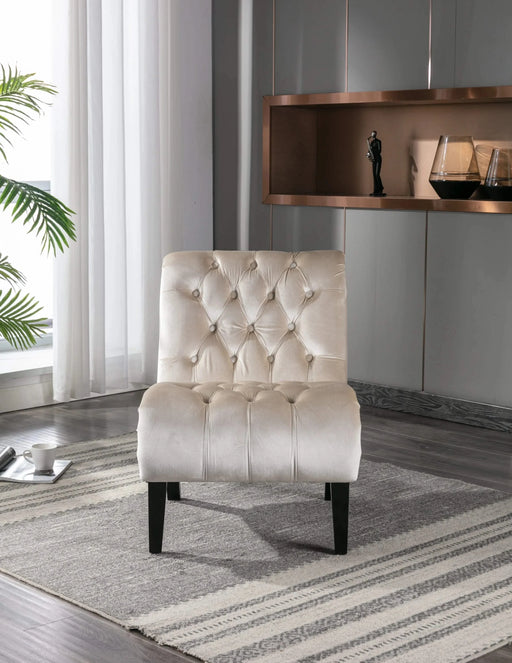 COOLMORE Modern Velvet Armless Accent Living Room Chair, Upholstered Button Comfortable Beige -DTYStore