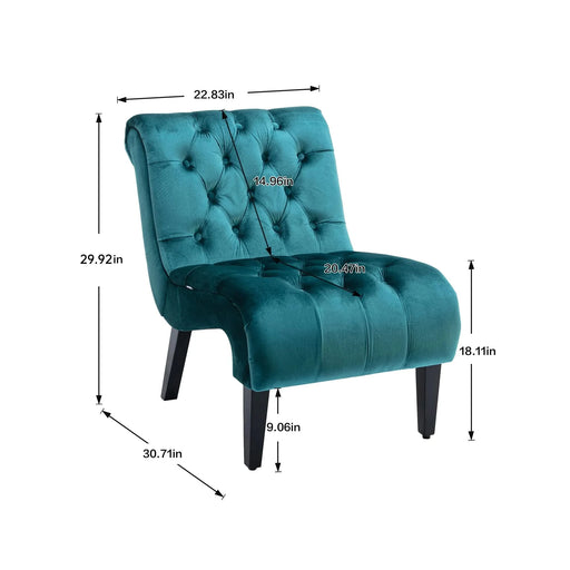 COOLMORE Modern Velvet Armless Accent Living Room Chair, Upholstered Button Comfortable Teal -DTYStore