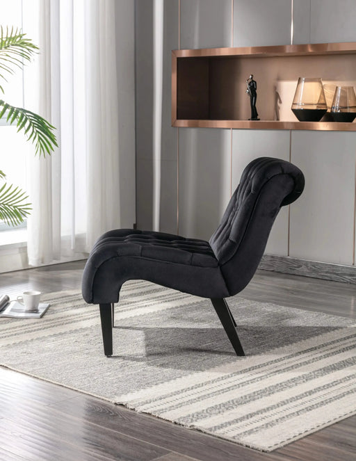 COOLMORE Modern Velvet Armless Accent Living Room Chair, Upholstered Button Comfortable Black -DTYStore