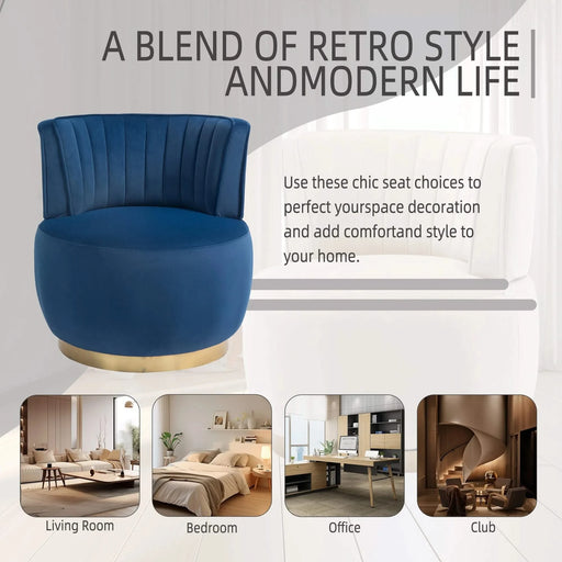 COOLMORE Swivel Barrel Chair, 360 Degree Swivel Accent Sofa Chair with Soft Velvet, Navy, 25.20'' x 25.59'' x 26.38'' Default -DTYStore