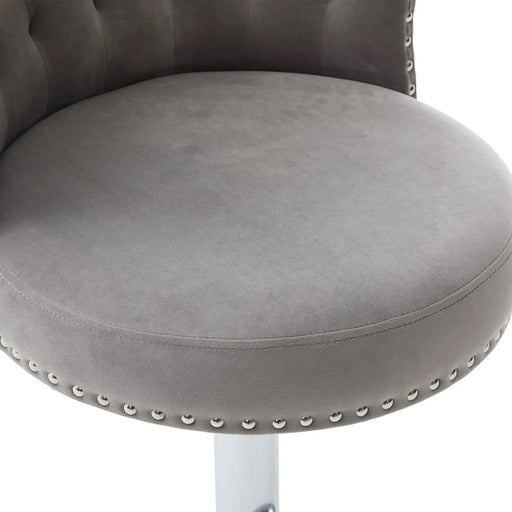 COOLMORE Velvet Bar Stool Set of 2, Adjustable Swivel Bar Stools with Silver Plated Metal Leg, Chrome Nailhead, Counter Height Chair for Kitchen,Dining Room Default -DTYStore
