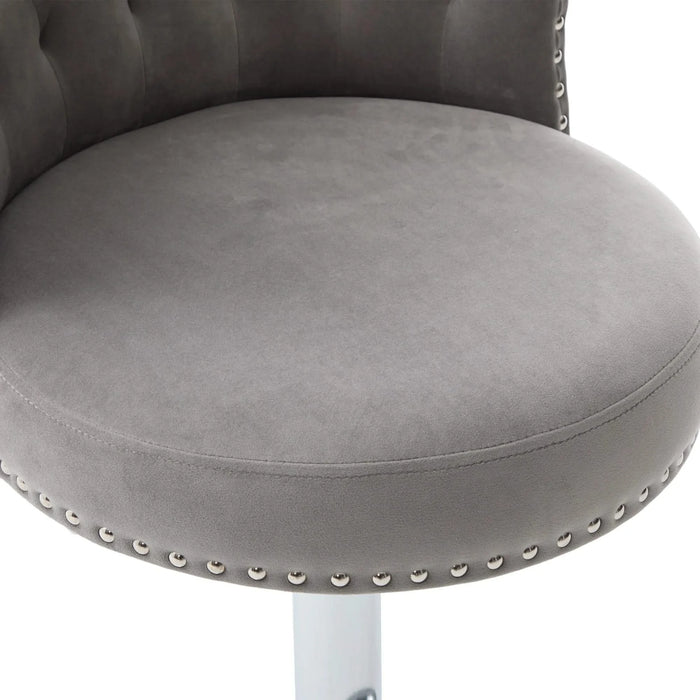 COOLMORE Velvet Bar Stool Set of 2, Adjustable Swivel Bar Stools with Silver Plated Metal Leg, Chrome Nailhead, Counter Height Chair for Kitchen,Dining Room Default -DTYStore