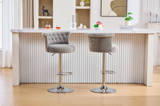 COOLMORE Velvet Bar Stool Set of 2, Adjustable Swivel Bar Stools with Silver Plated Metal Leg, Chrome Nailhead, Counter Height Chair for Kitchen,Dining Room Default -DTYStore