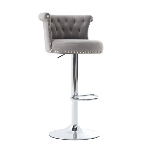 COOLMORE Velvet Bar Stool Set of 2, Adjustable Swivel Bar Stools with Silver Plated Metal Leg, Chrome Nailhead, Counter Height Chair for Kitchen,Dining Room Default -DTYStore