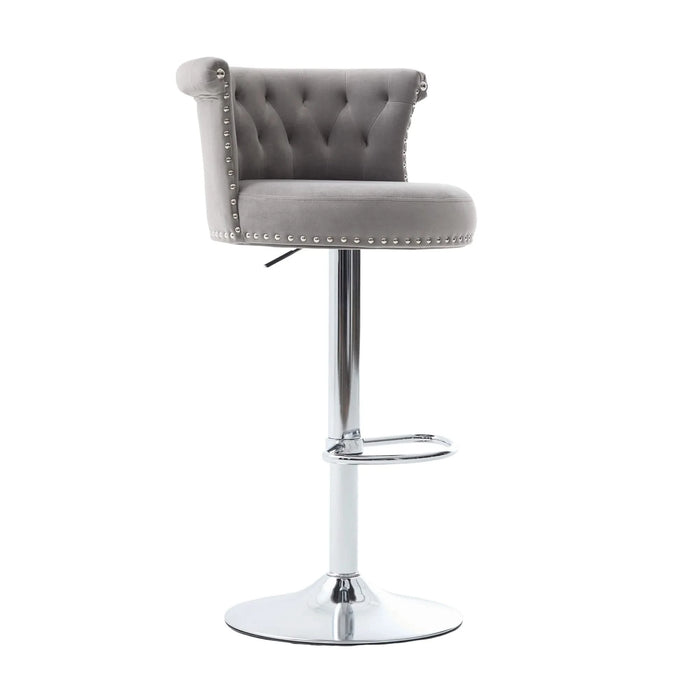 COOLMORE Velvet Bar Stool Set of 2, Adjustable Swivel Bar Stools with Silver Plated Metal Leg, Chrome Nailhead, Counter Height Chair for Kitchen,Dining Room Default -DTYStore
