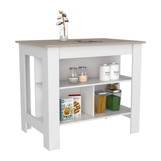 Cala Kitchen Island Antibacterial, Three Shelves, Four Legs -Light Gray / White Default -DTYStore