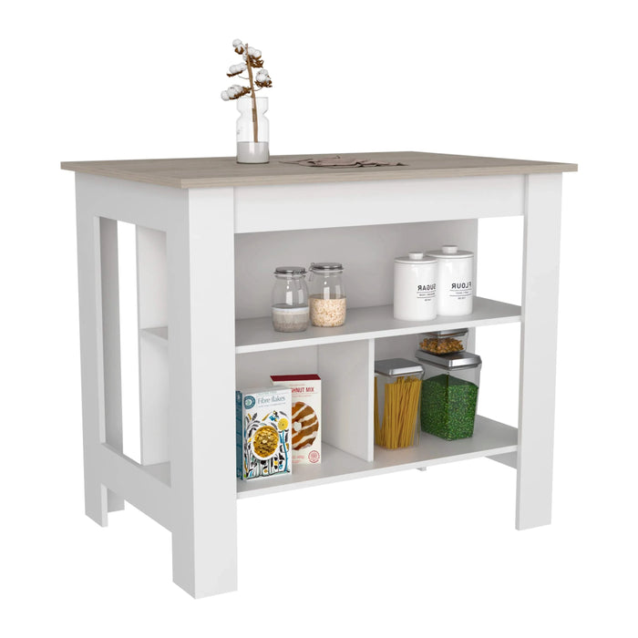 Cala Kitchen Island Antibacterial, Three Shelves, Four Legs -Light Gray / White Default -DTYStore