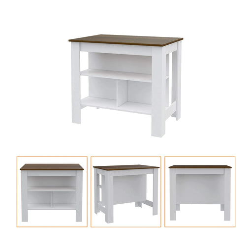 Cala Kitchen Island, Four Legs, Three Shelves -White / Walnut Default -DTYStore