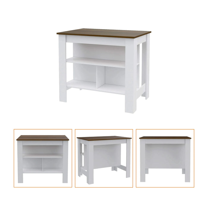 Cala Kitchen Island, Four Legs, Three Shelves -White / Walnut Default -DTYStore