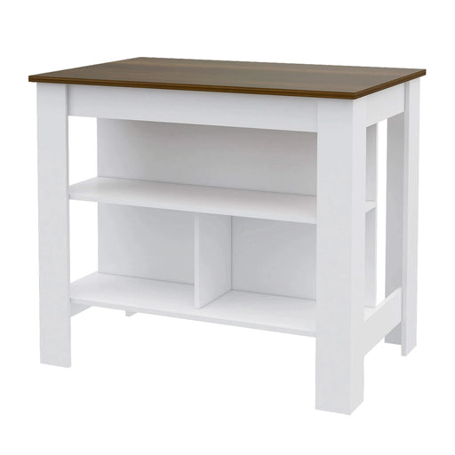 Cala Kitchen Island, Four Legs, Three Shelves -White / Walnut Default -DTYStore