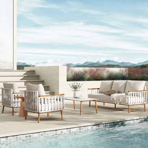 Calarono 29' Teak & Aluminum Patio Accent Arm Chair Set of 2 Sand Dune Chenille Default -DTYStore