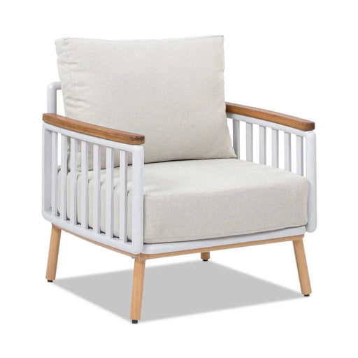 Calarono 29' Teak & Aluminum Patio Accent Arm Chair Set of 2 Sand Dune Chenille Default -DTYStore