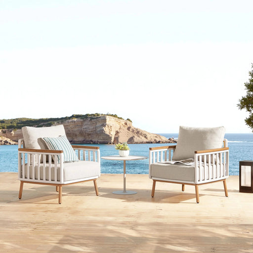 Calarono 29' Teak & Aluminum Patio Accent Arm Chair Set of 2 Sand Dune Chenille Default -DTYStore