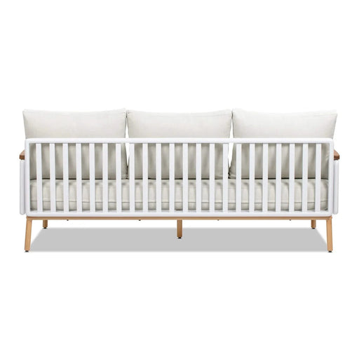 Calarono 2pc Teak & Aluminium Outdoor Sofa and Coffee Table Patio Set Sand Dune Chenille Default -DTYStore