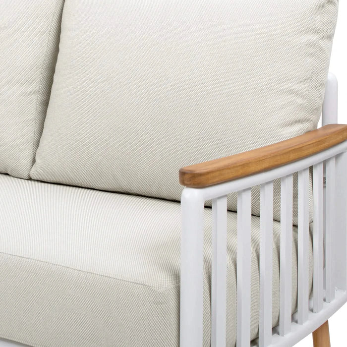 Calarono 2pc Teak & Aluminium Outdoor Sofa and Coffee Table Patio Set Sand Dune Chenille Default -DTYStore