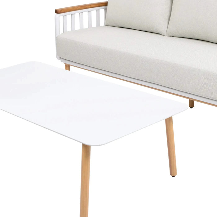 Calarono 2pc Teak & Aluminium Outdoor Sofa and Coffee Table Patio Set Sand Dune Chenille Default -DTYStore