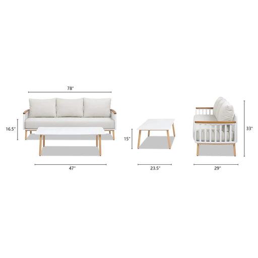 Calarono 2pc Teak & Aluminium Outdoor Sofa and Coffee Table Patio Set Sand Dune Chenille Default -DTYStore
