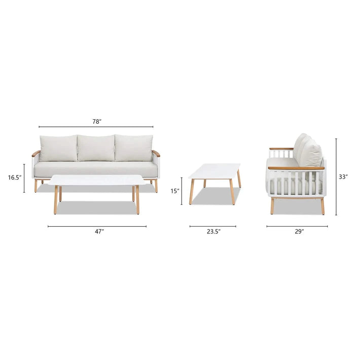 Calarono 2pc Teak & Aluminium Outdoor Sofa and Coffee Table Patio Set Sand Dune Chenille Default -DTYStore