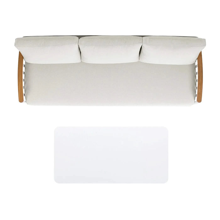 Calarono 2pc Teak & Aluminium Outdoor Sofa and Coffee Table Patio Set Sand Dune Chenille Default -DTYStore