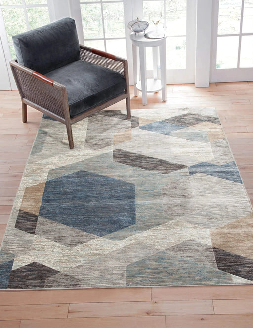 Calliope Gray/ Blue/ Natural Geometric Area Rug 8x10 Default -DTYStore
