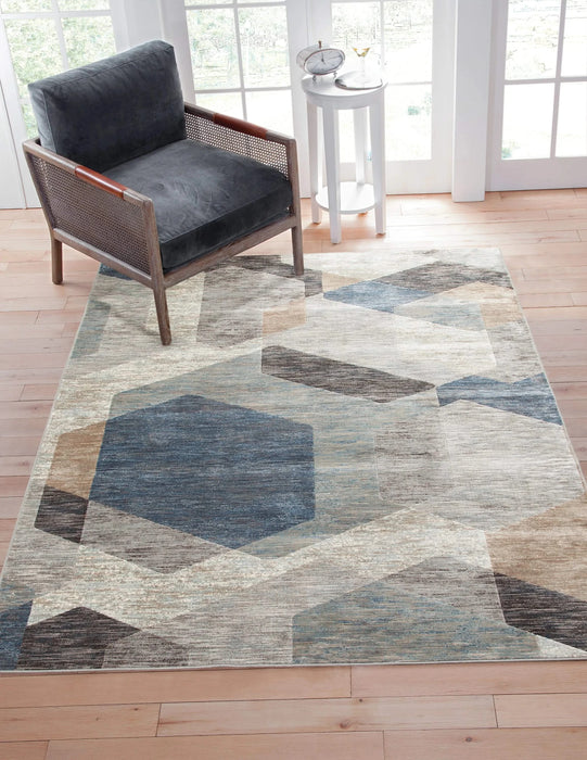 Calliope Gray/ Blue/ Natural Geometric Area Rug 8x10 Default -DTYStore