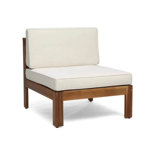 Cambridge L Shape Sofa Set with Ottoman and Table, Beige, Acacia Wood, Water Resistant Cushions Default -DTYStore