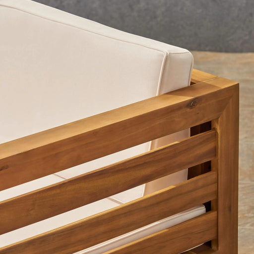 Cambridge L Shape Sofa Set with Ottoman and Table, Beige, Acacia Wood, Water Resistant Cushions Default -DTYStore