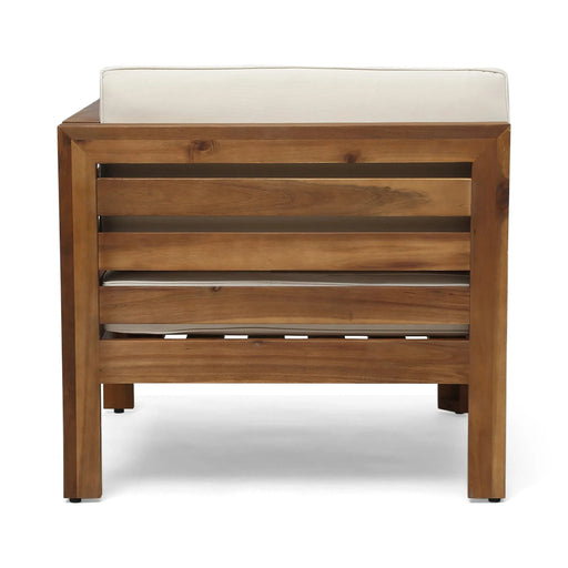 Cambridge L Shape Sofa Set with Ottoman and Table, Beige, Acacia Wood, Water Resistant Cushions Default -DTYStore