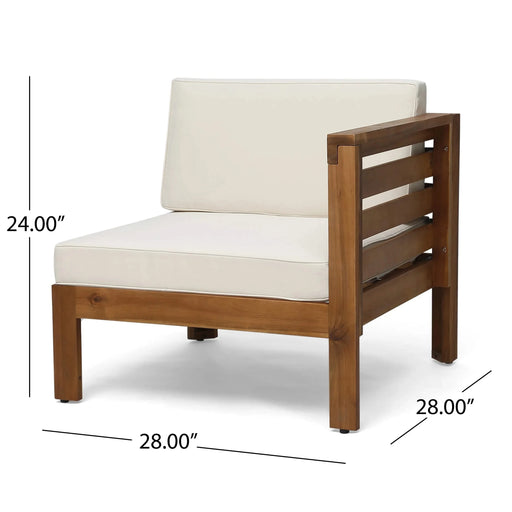 Cambridge L Shape Sofa Set with Ottoman and Table, Beige, Acacia Wood, Water Resistant Cushions Default -DTYStore