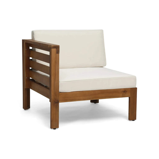 Cambridge L Shape Sofa Set with Ottoman and Table, Beige, Acacia Wood, Water Resistant Cushions Default -DTYStore