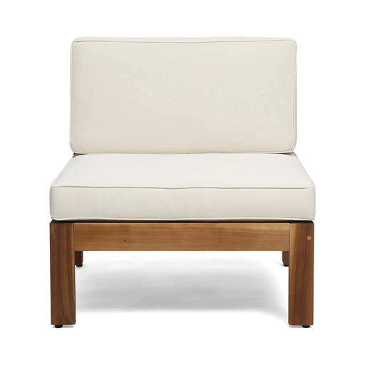 Cambridge L Shape Sofa Set with Ottoman and Table, Beige, Acacia Wood, Water Resistant Cushions Default -DTYStore