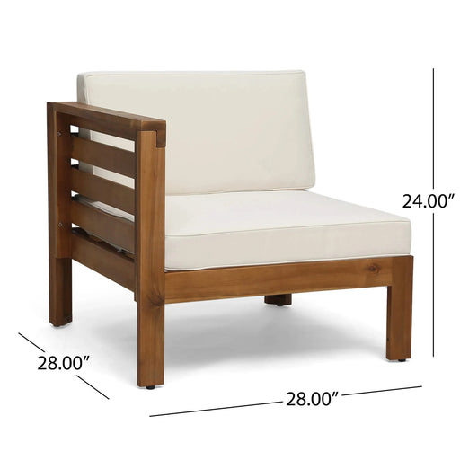 Cambridge L Shape Sofa Set with Ottoman and Table, Beige, Acacia Wood, Water Resistant Cushions Default -DTYStore