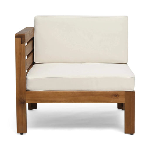 Cambridge L Shape Sofa Set with Ottoman and Table, Beige, Acacia Wood, Water Resistant Cushions Default -DTYStore