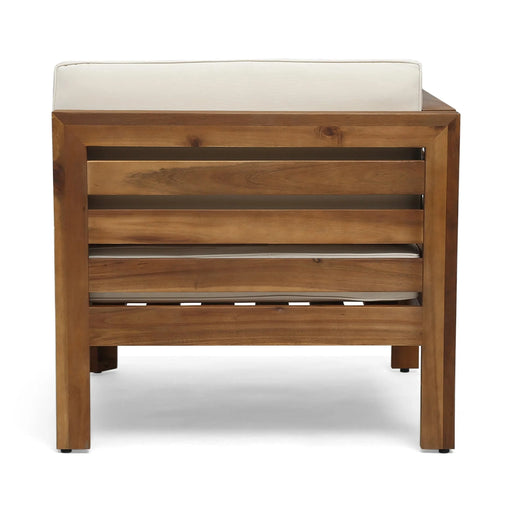 Cambridge L Shape Sofa Set with Ottoman and Table, Beige, Acacia Wood, Water Resistant Cushions Default -DTYStore