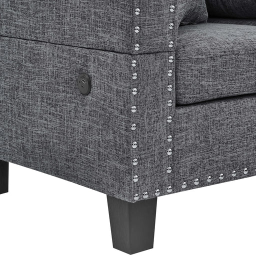 Camden Power Sectional Sofa with Storage Ottoman and Built-In Charging Ports in Gray Polyester Default -DTYStore