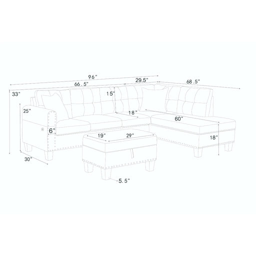 Camden Power Sectional Sofa with Storage Ottoman and Built-In Charging Ports in Gray Polyester Default -DTYStore