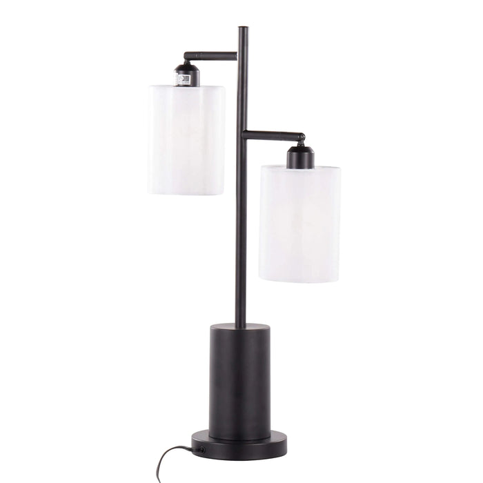 Cannes Contemporary Table Lamp in Black Metal with White Shades by LumiSource Default -DTYStore
