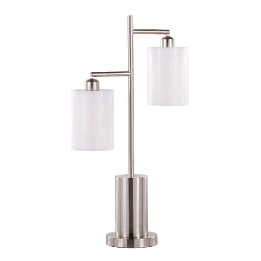 Cannes Contemporary Table Lamp in Nickel Metal with White Shades by LumiSource Default -DTYStore