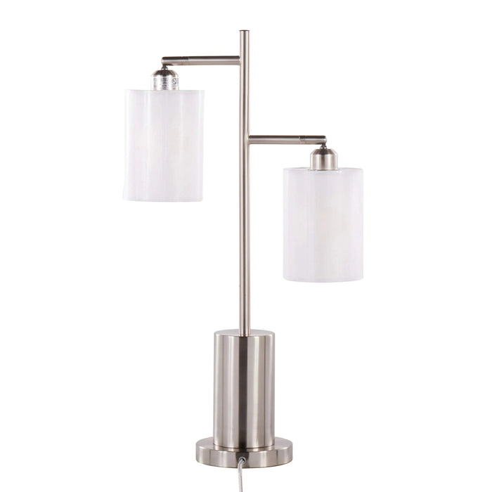 Cannes Contemporary Table Lamp in Nickel Metal with White Shades by LumiSource Default -DTYStore