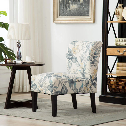 Capa Print Fabric Armless Contemporary Accent Chair, Blue Leaves Default -DTYStore