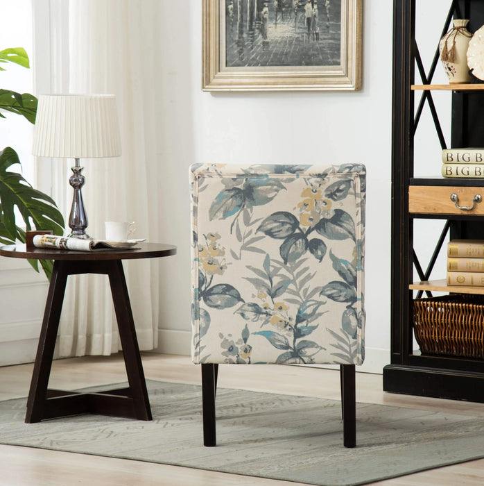Capa Print Fabric Armless Contemporary Accent Chair, Blue Leaves Default -DTYStore