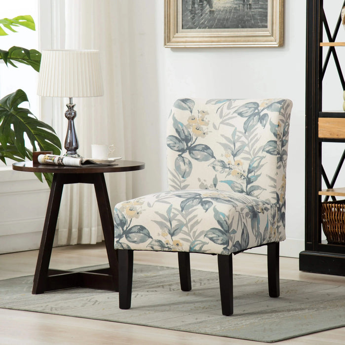 Capa Print Fabric Armless Contemporary Accent Chair, Blue Leaves Default -DTYStore