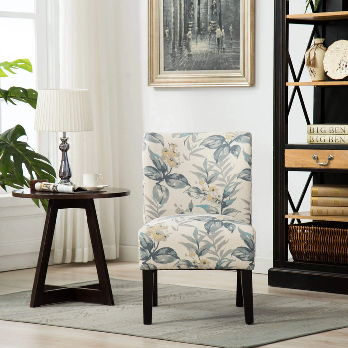 Capa Print Fabric Armless Contemporary Accent Chair, Blue Leaves Default -DTYStore