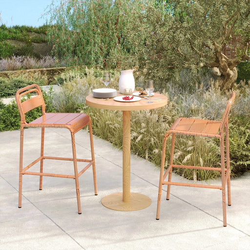 Carmella Outdoor BarStool Set of 2 Iron Slat Design Orange Matte Finish Default -DTYStore