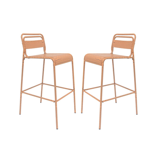 Carmella Outdoor BarStool Set of 2 Iron Slat Design Orange Matte Finish Default -DTYStore