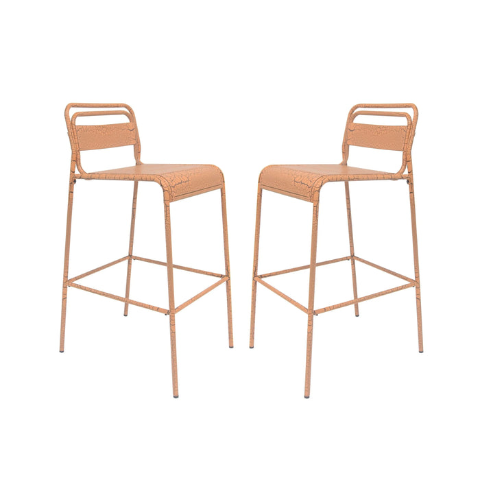 Carmella Outdoor BarStool Set of 2 Iron Slat Design Orange Matte Finish Default -DTYStore