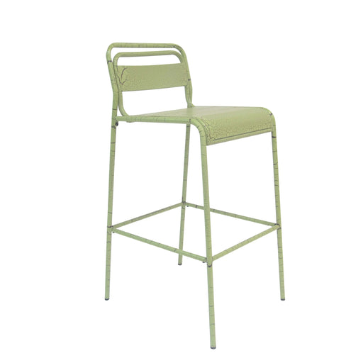 Carmella Outdoor Barstool Set of 2 with Modern Slat Design in Green Iron Finish Default -DTYStore