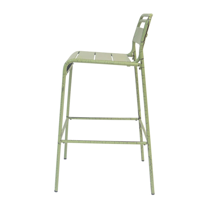 Carmella Outdoor Barstool Set of 2 with Modern Slat Design in Green Iron Finish Default -DTYStore