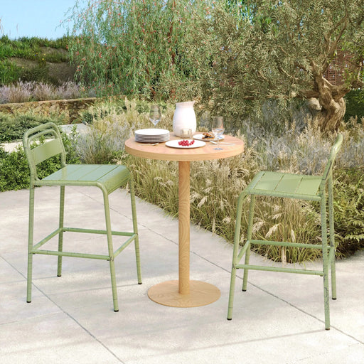 Carmella Outdoor Barstool Set of 2 with Modern Slat Design in Green Iron Finish Default -DTYStore